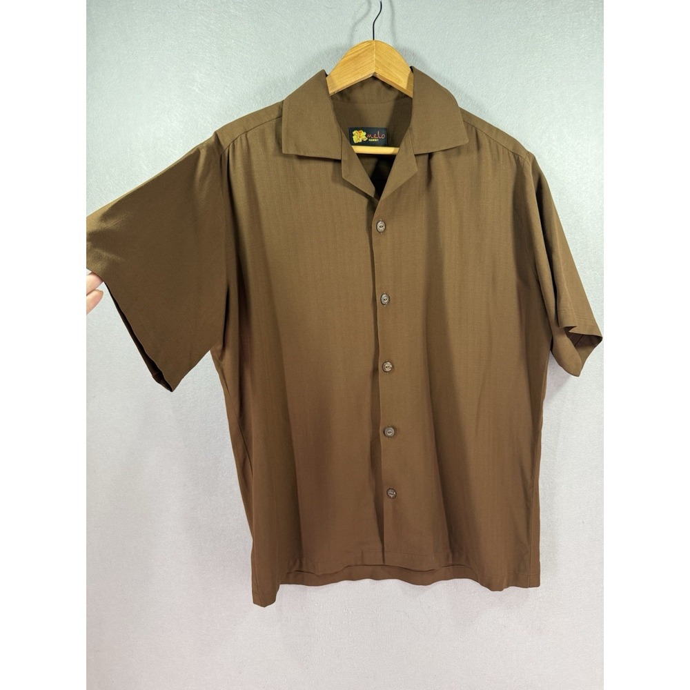 Vtg MeloWear Hawaii Solid Brown Mens Short Sleeve Shirt 100% Rayon Sz M Causal